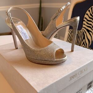 Jimmy CHOO Nova 100 Platinum Ice Dusty Glitter Size 9